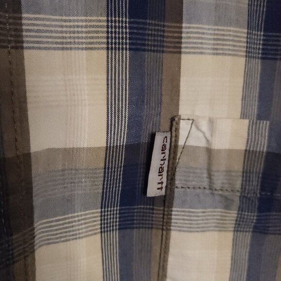 Carhartt Mens Relaxed Fit Blue Cream Short Sleeve Button Down 2XL - Picture 3 of 6